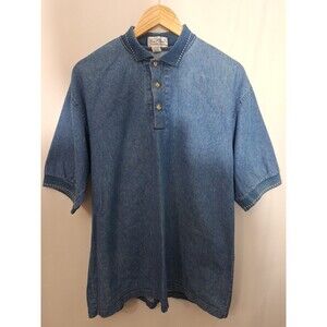 Vintage Hartwell Men's Blue Denim Short Sleeve Polo Shirt Sz Large Cotton 90's